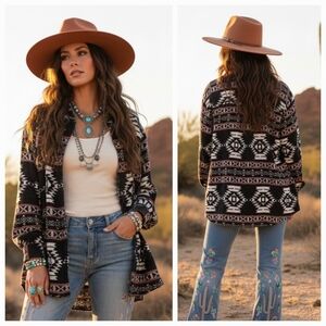 Chico's Design L Southwestern Aztec Tribal Hippie Boho Western Button Down Shirt